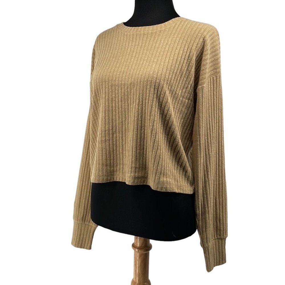 Aritzia Tan Ribbed Knit Top